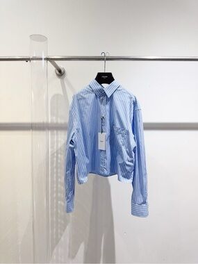 Celine Light Blue & White Vertical Stripe Cotton Shirt